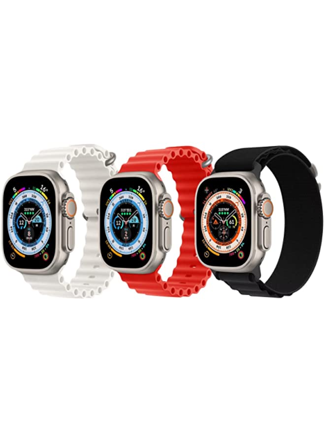 IAF Silicone Ocean Band Snow White, Red and Nylon G-Hook Loop Buckle Watch Strap Black for Apple Watch Ultra 8 49mm Set of 3