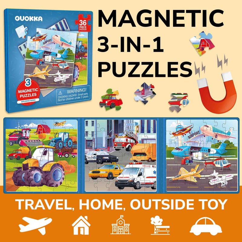Quokka Magnetic Puzzles For Kids Ages 4-6 - 36 Pieces Sudoku Toddler Puzzles Ages 2-4 - Travel Games For Kids Ages 3-5 - Car Space Dino Toddler Travel Toys - Car Airplane Road Trip Games - Image 2