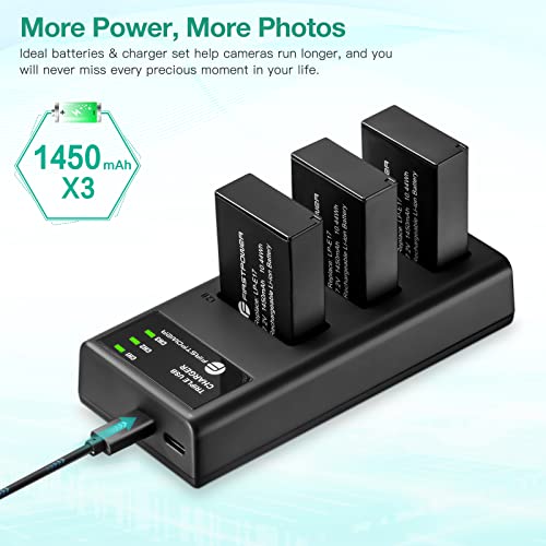 FirstPower LP-E17 Battery 3-Pack and Triple Slot Charger for Canon EOS RP R8 R10 R50 R100, Rebel T8i, T7i, T6i, T6s, SL2, SL3, EOS M3, M5, M6, 77D, 200D, 750D, 760D, 800D, 8000D Camera - Image 2
