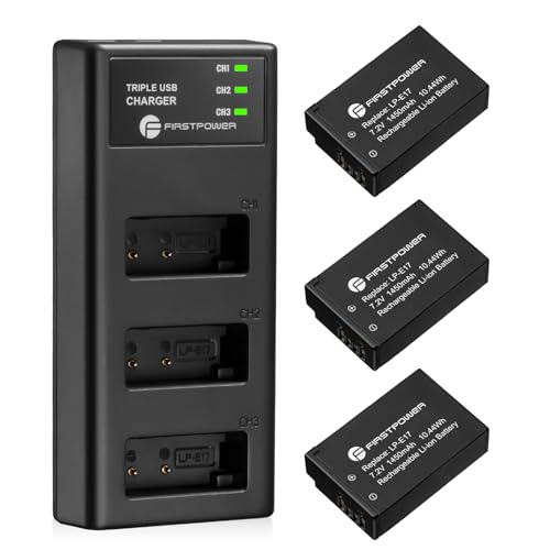 FirstPower LP-E17 Battery 3-Pack and Triple Slot Charger for Canon EOS RP R8 R10 R50 R100, Rebel T8i, T7i, T6i, T6s, SL2, SL3, EOS M3, M5, M6, 77D, 200D, 750D, 760D, 800D, 8000D Camera - Image 1