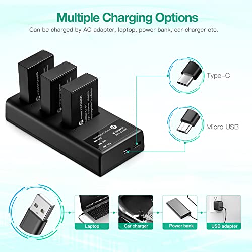 FirstPower LP-E17 Battery 3-Pack and Triple Slot Charger for Canon EOS RP R8 R10 R50 R100, Rebel T8i, T7i, T6i, T6s, SL2, SL3, EOS M3, M5, M6, 77D, 200D, 750D, 760D, 800D, 8000D Camera - Image 5