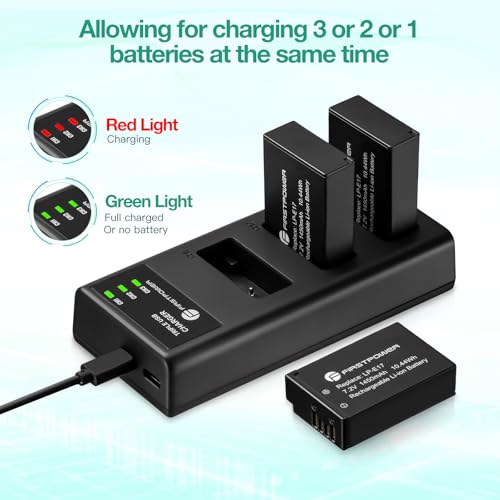 FirstPower LP-E17 Battery 3-Pack and Triple Slot Charger for Canon EOS RP R8 R10 R50 R100, Rebel T8i, T7i, T6i, T6s, SL2, SL3, EOS M3, M5, M6, 77D, 200D, 750D, 760D, 800D, 8000D Camera - Image 4