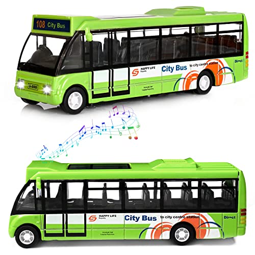 Crelloci City Bus Toy for Kids Die Cast City Stagecoach Buses Pull Back Play Vehicle with Sound and Light Up Metal Cars Model for Boys Girls Age 3 Years Old - Image 1