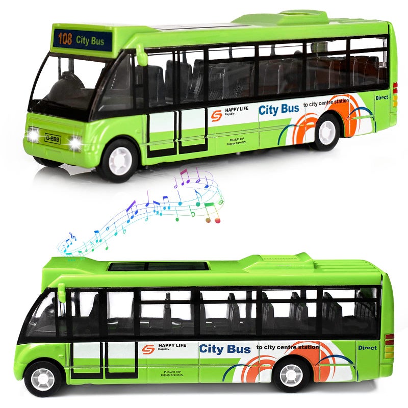 Crelloci City Bus Toy for Kids Die Cast City Stagecoach Buses Pull Back Play Vehicle with Sound and Light Up Metal Cars Model for Boys Girls Age 3 Years Old - Image 2