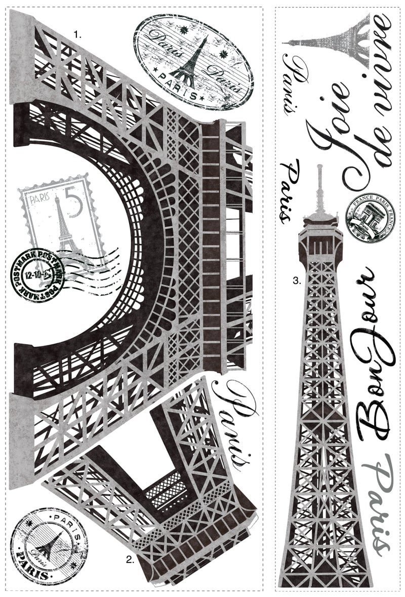RoomMates RMK1576GM Paris Eiffel Tower Peel and Stick Wall Decal, 55.75 inch x 32.5 inch - Image 2