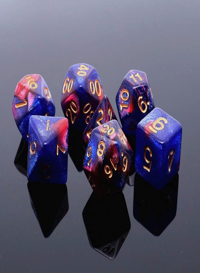 CREEBUY Polyhedral DND Dice Set-6 Pack Double-Colors Nebula Dice Sets Compatible with Dungeons and Dragons D&D Role Playing Game RPG Games Dice with D4 D6 D8 D10 D% D12 D20 (6 Glitter Dices) - Image 4