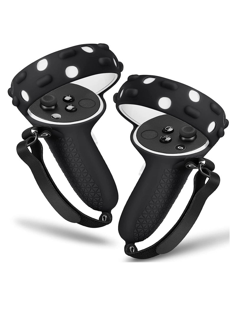 Touch Controller Grip Cover Compatible with MetaOculus Quest 2, Full Coverage Anti Throw Handle Protecting Sleeve Oculus Quest 2 Accessories with Adjustable Knuckle Strap Black - Image 1