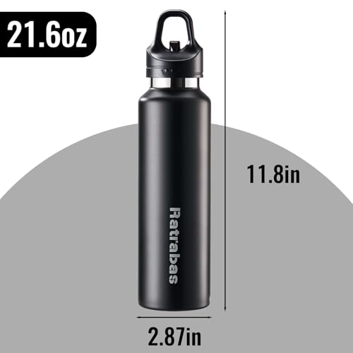 Ratrabas Insulated Water Bottle 21 OZ, Insulated Tumbler with One-Touch Open, Travel Water Bottle with Leak-Proof Design, Sports Water Bottle for Women & Men (Black) - Image 3
