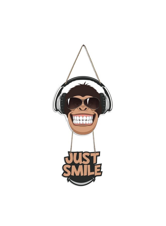 Artvibes Monkey Smile Printed Wooden Wall Hanging Ornaments with Quotes for Home Decor | Office | Gifts | Living Room | Bedroom | Wood Decorative Items | Modern Decoration | Artworks (WH_5707N) - Image 1