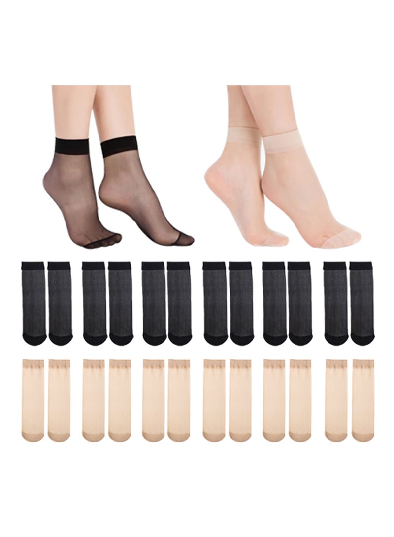 12 قطعة جوارب نسائية عالية الكاحل عالية الكاحل من النايلون جوارب نايلون عالية الكاحل جوارب حريرية ناعمة ضيقة رقيقة من خلال جوارب حريرية عالية الكاحل - Image 1