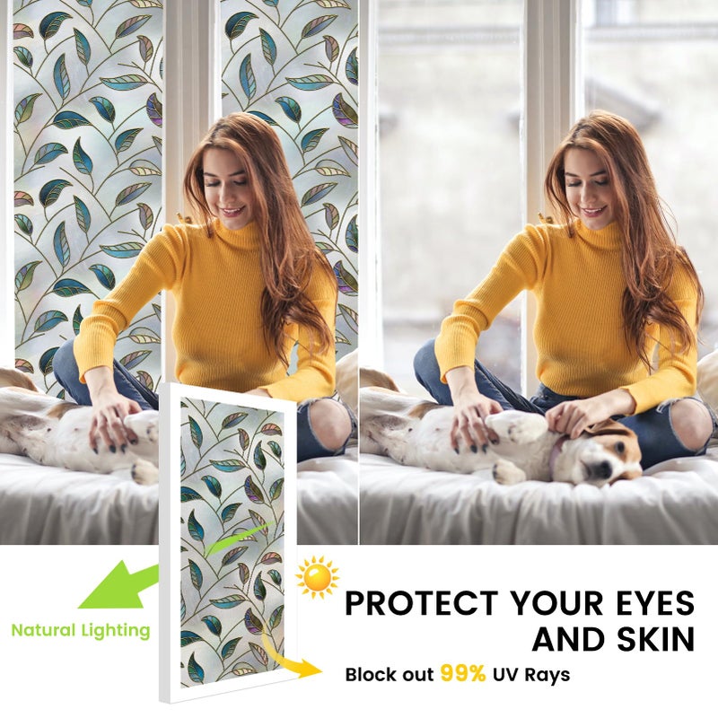 DKTIE Static Cling Decorative Window Film Vinyl Non Adhesive Privacy Film, Multilayer UV Inkjet Technology, 3D Thickened Stained Film (S166, 17.7'' x 118.1'') - Image 3