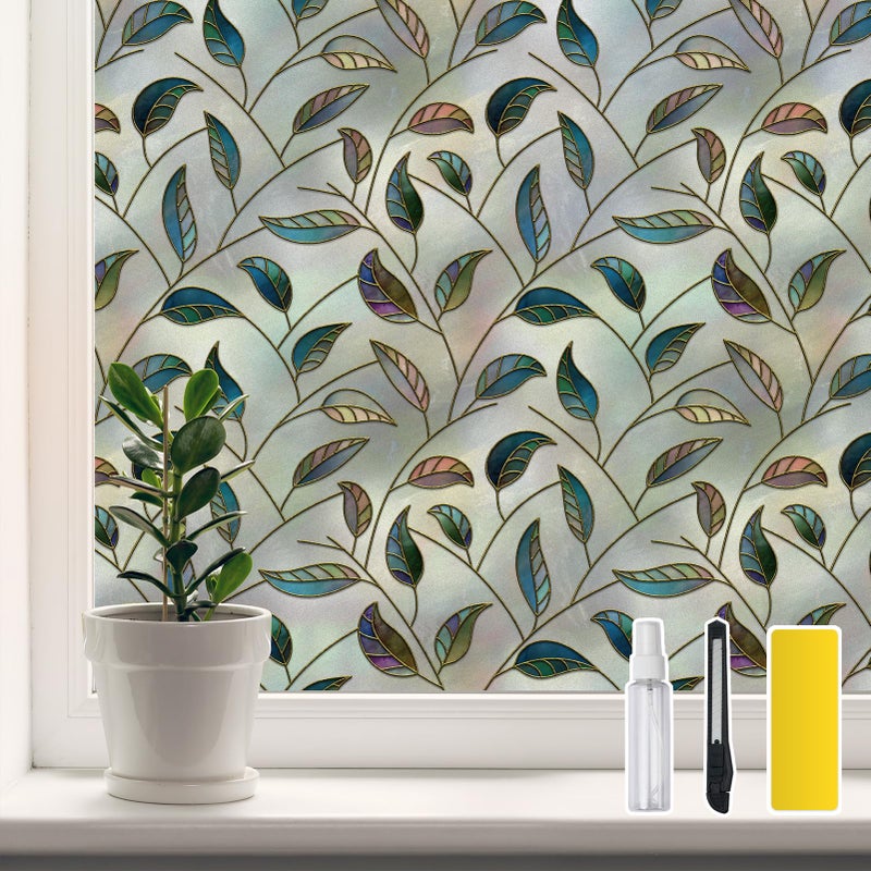 DKTIE Static Cling Decorative Window Film Vinyl Non Adhesive Privacy Film, Multilayer UV Inkjet Technology, 3D Thickened Stained Film (S166, 17.7'' x 118.1'') - Image 1