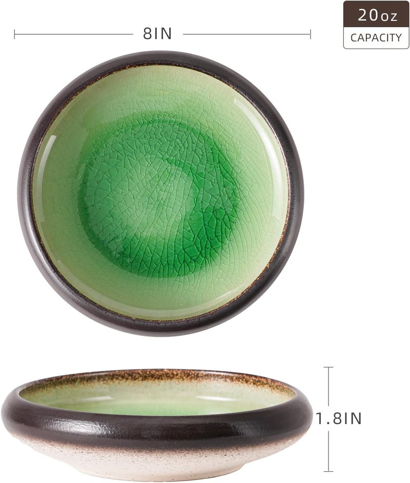 Uaral Uaral Japanese Salad PlatePlates and Bowls SetStoneware Pasta Plates Set of 28inch20ozIce Crack Green  - Image 4
