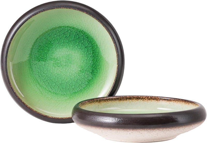 Uaral Uaral Japanese Salad PlatePlates and Bowls SetStoneware Pasta Plates Set of 28inch20ozIce Crack Green  - Image 1
