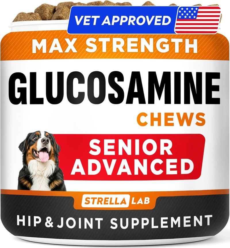 StrellaLab Senior Advanced Glucosamine Chondroitin Joint Supplement for Dogs - Hip & Joint Pain Relief Pills - Large & Small Breed - Hip Joint Chews Canine Joint Health - Chews Older Dogs - Bacon Flavor-120Ct - Image 1