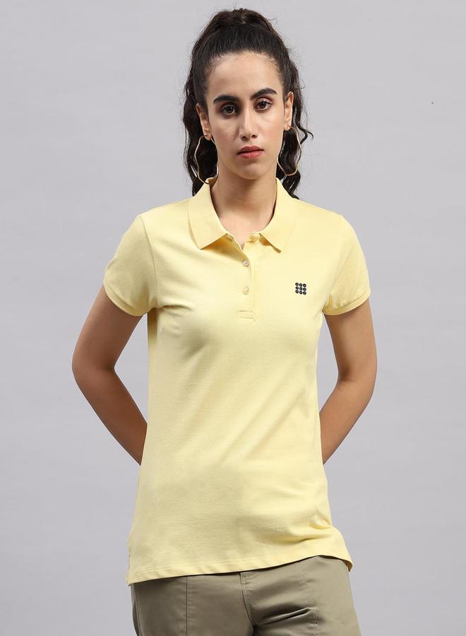 Rock.it Rock.it Women Yellow Solid Polo Neck Half Sleeve Smart Fit TShirt  - Image 1