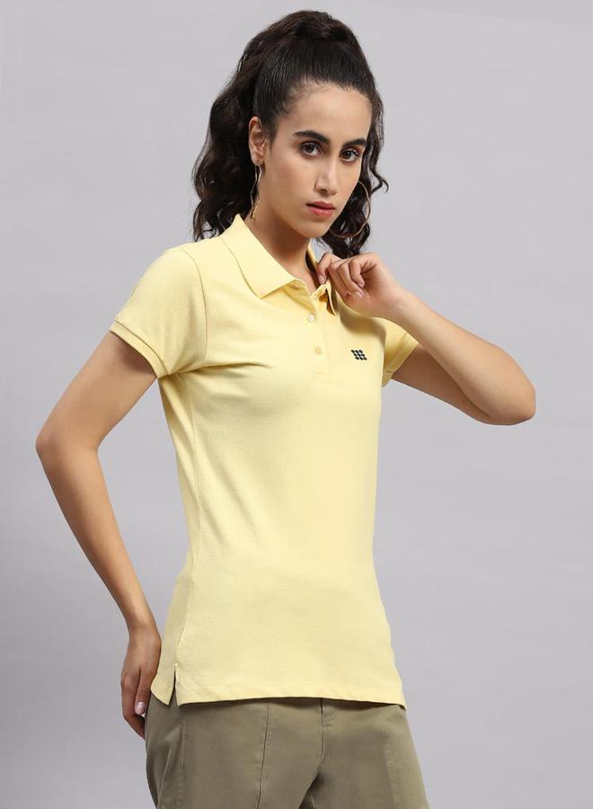 Rock.it Rock.it Women Yellow Solid Polo Neck Half Sleeve Smart Fit TShirt  - Image 3