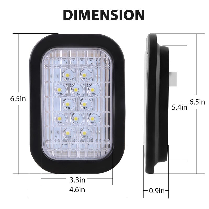 Konrali 6Pcs 5x3 Led Tail Lights, 4 Red + 2 White 3x5 Rectangle Led Lights 12 LED Stop/Turn/Tail Backup/Reverse Tow Truck Semi Trailer CM Flatbed Hitch Mounted RV Bus Grommet 3 Wire Pigtails Kit 12V - Image 2