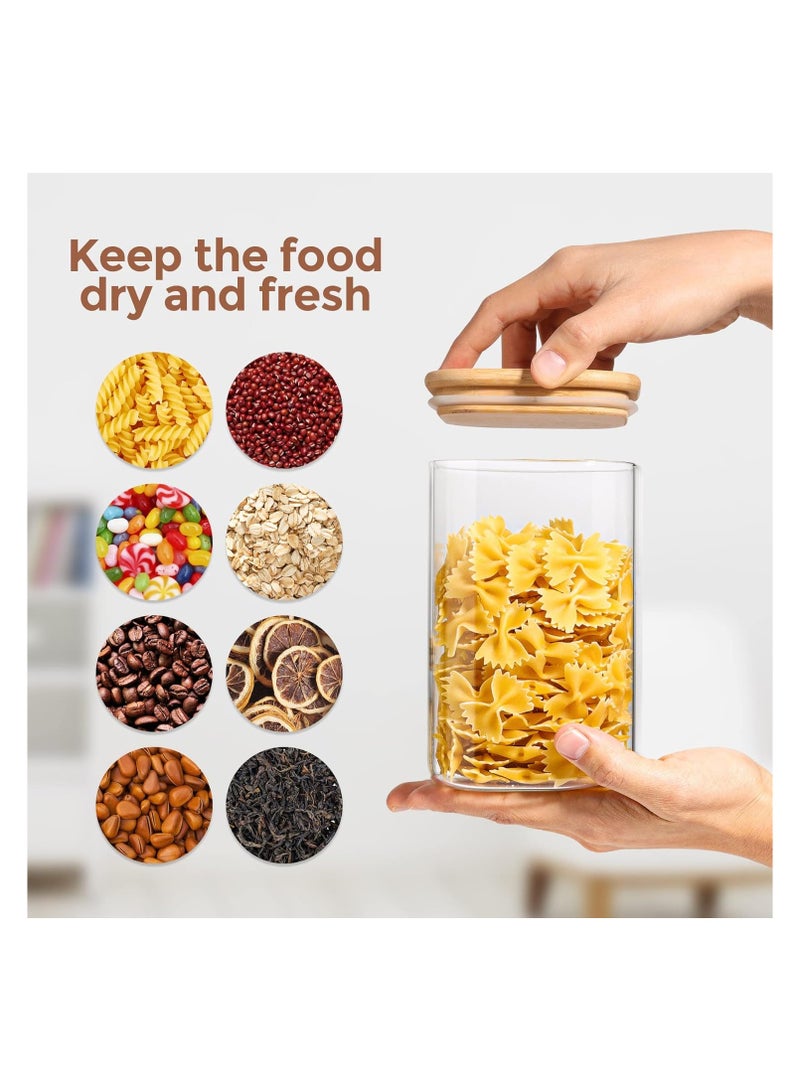 ComSaf Airtight Glass Storage Canister with Wood Lid (37oz), Clear Food Storage Container Jar with Sealing Bamboo Lid for Noodles Flour Cereal Rice Sugar Tea Coffee Beans, Square Set of 4 - Image 5