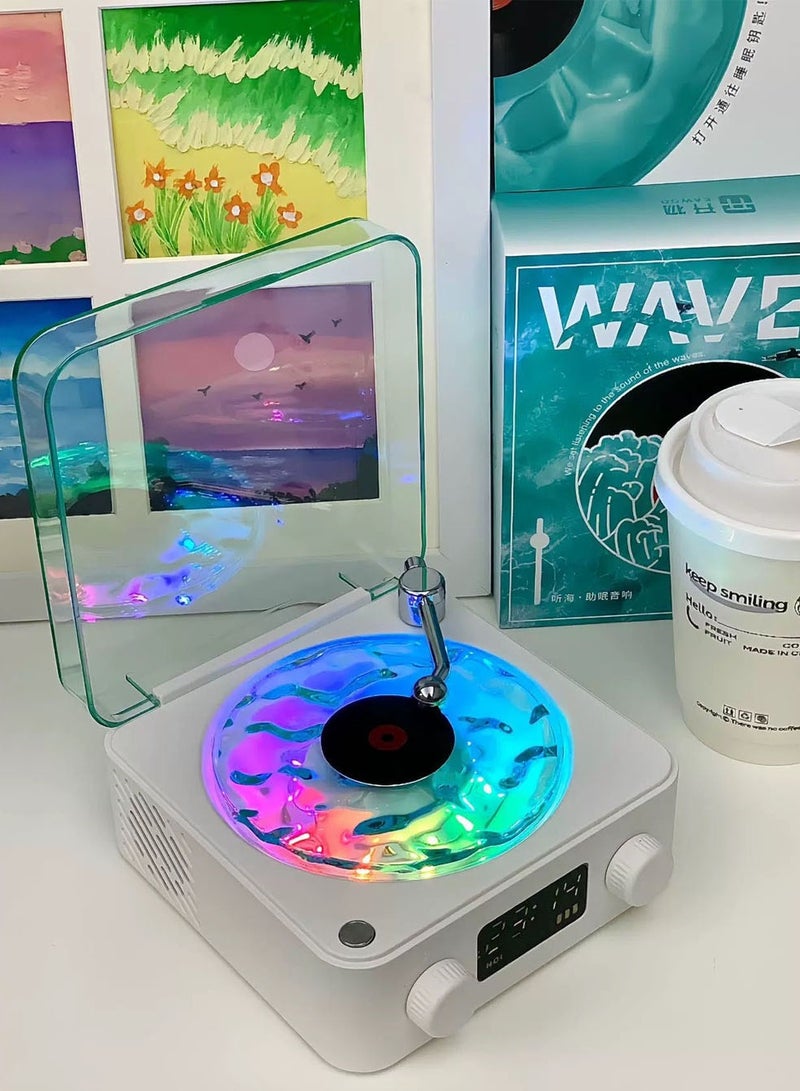 Mini Retro White Noise Bluetooth Speaker Portable Vintage Sleep Aid Bluetooth Speaker Subwoofer with RGB Light Support TF Card(White) - Image 2