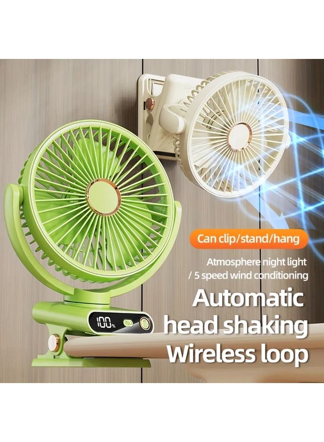 مروحة دوّارة قابلة للتثبيت مع إضاءة ليلية، قابلة للشحن عبر USB، بلون بيج، لسكنات الطلاب ومكاتب العمل - Image 1