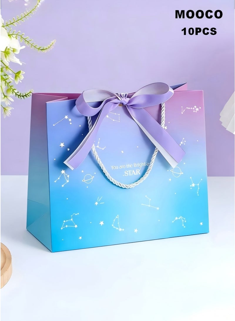 MOOCO 10PCS Large Gift Bags (36*25*12CM),Paper Bags with Double-layer Ribbon,Portable Party Bags with Handles, Birthday Gift Bags, Present Bags for Wedding Party, Party Supplies, Gift Bags Set Suitable for Festival, Birthday, Anniversary, Mother's Day,Holiday Gift Bags,Gifts Bags for ladies,Valentine's Day Gift Bag, Jewelry Bag, Souvenir Bag, Cosmetic Handbag,Advanced Gradient Purple - Image 1