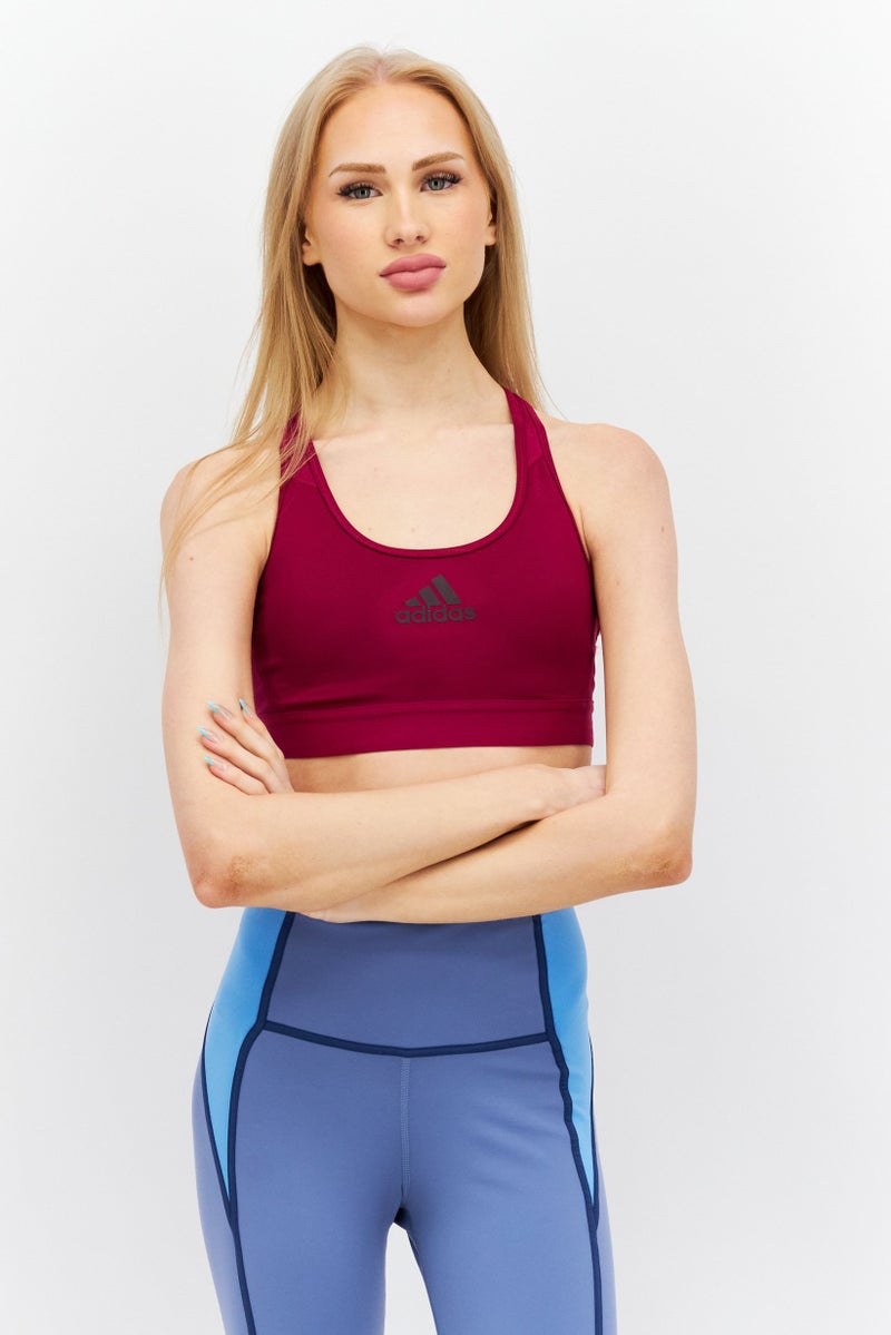 Adidas Women Brand Logo Padded Sports Bra, Maroon - Image 1