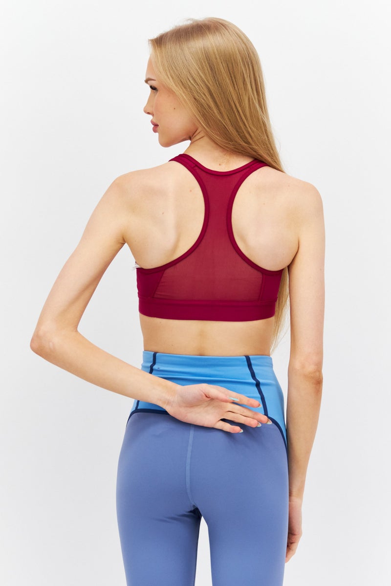 Adidas Women Brand Logo Padded Sports Bra, Maroon - Image 2