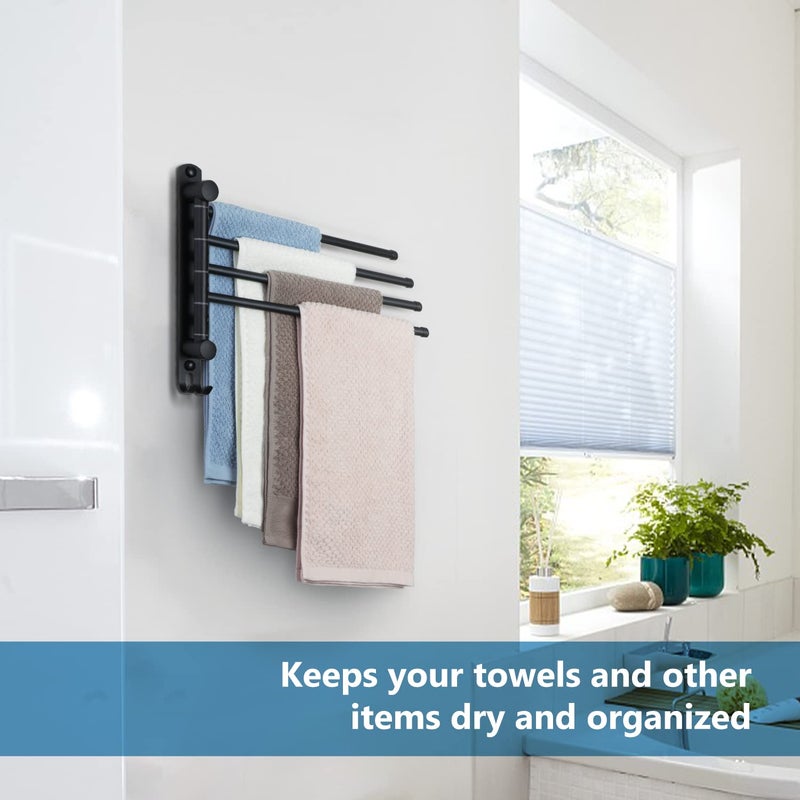 JSVER Black Towel Rack JSVER Swivel Towel Rack Wall Mounted, SUS304 Stainless Steel Towel Bar, 4 Arms Space Saving Towel Holder, Towel Racks for Bathroom - Image 3