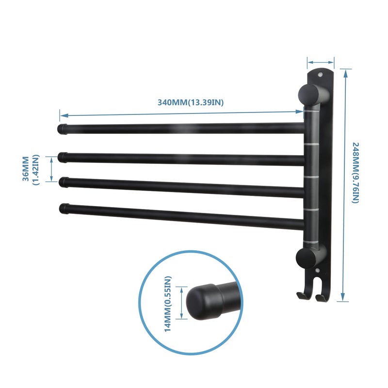 JSVER Black Towel Rack JSVER Swivel Towel Rack Wall Mounted, SUS304 Stainless Steel Towel Bar, 4 Arms Space Saving Towel Holder, Towel Racks for Bathroom - Image 2