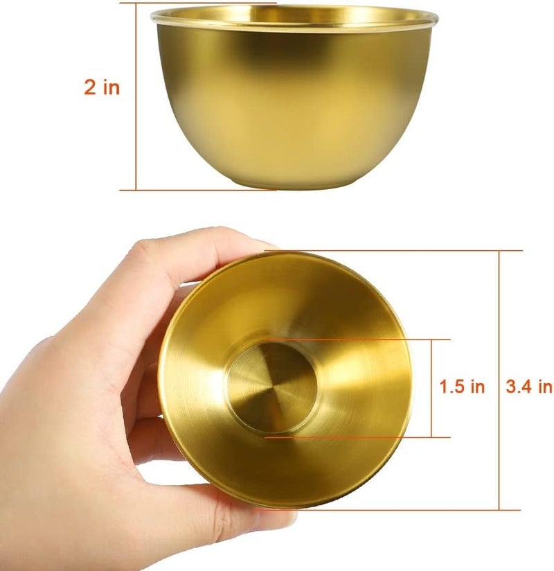 Amytalk 10 Pack 33inch Stainless Steel Sauce Dishes Mini Individual Saucers Bowl Round Seasoning Dishes Sushi Dipping Bowl Appetizer Plates Golden - Image 2