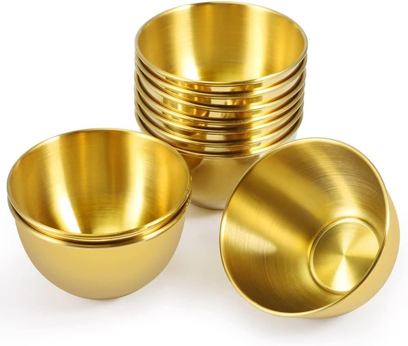 Amytalk 10 Pack 33inch Stainless Steel Sauce Dishes Mini Individual Saucers Bowl Round Seasoning Dishes Sushi Dipping Bowl Appetizer Plates Golden - Image 1