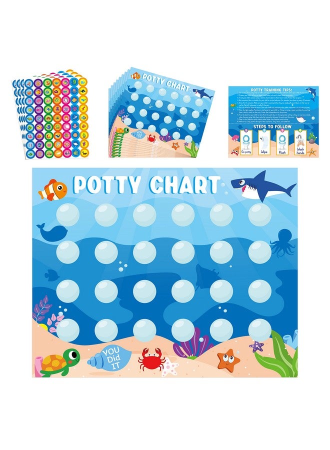 Zainpe 15Pcs Ocean Animals Potty Training Chart For Kids Sea Creatures Potty Chart With Shark Whale Stickers Marine Theme Toilet Training Reward Chart Develop Toileting Habit For Toddlers Boy Girl - Image 1