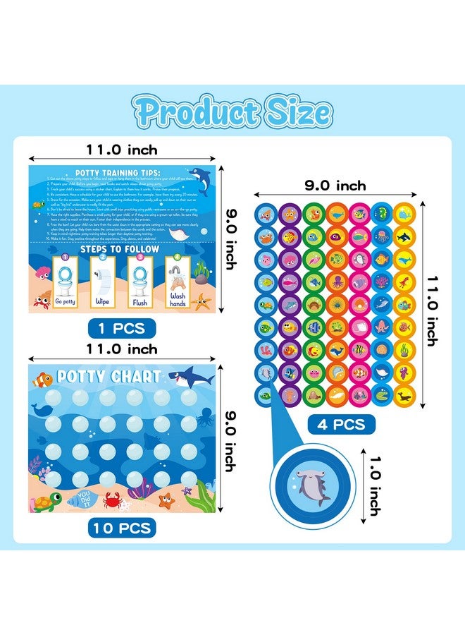 Zainpe 15Pcs Ocean Animals Potty Training Chart For Kids Sea Creatures Potty Chart With Shark Whale Stickers Marine Theme Toilet Training Reward Chart Develop Toileting Habit For Toddlers Boy Girl - Image 2