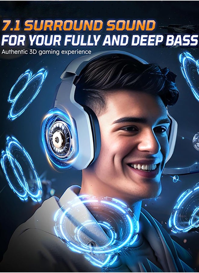 Garlo - Garlo Wireless Gaming Headset with 7.1 Surround Sound & 60H+ Hrs, 2.4GHz/Wired/Bluetooth Gaming Headphones with USB and Type-c, RGB Over Ear Headphones for Pc, Ps4, Ps5, Switch, Laptop, Mobile, Mac - Image 1
