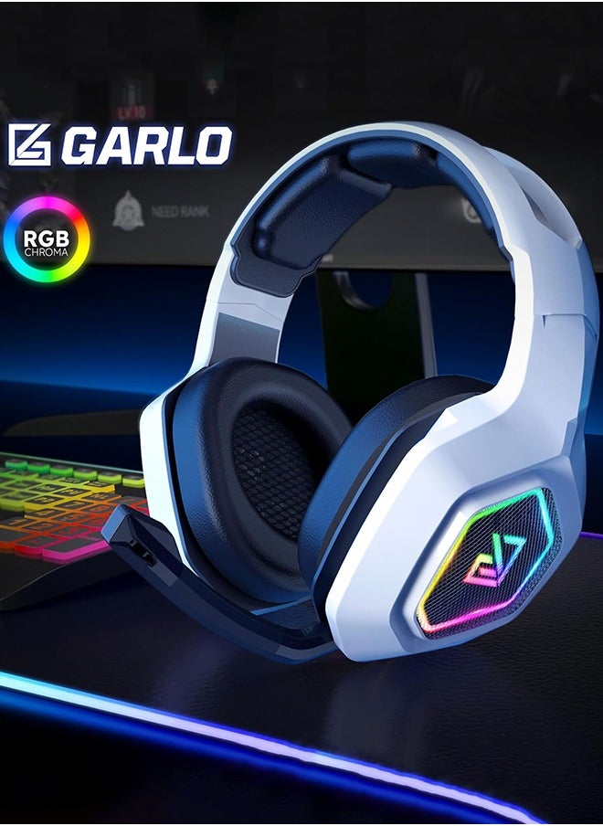 Garlo - Garlo Wireless Gaming Headset with 7.1 Surround Sound & 60H+ Hrs, 2.4GHz/Wired/Bluetooth Gaming Headphones with USB and Type-c, RGB Over Ear Headphones for Pc, Ps4, Ps5, Switch, Laptop, Mobile, Mac - Image 1