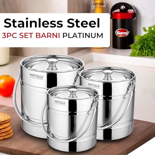 Mintage Milk Barni 1.5+2+2.5 litres Set of 3 | Milk Can/Oil Can | Heavy Body Milk Pot Ghee Container | Steel Barni Oil Pot with Lid | Milk Storage Milk Dolchi - Image 4