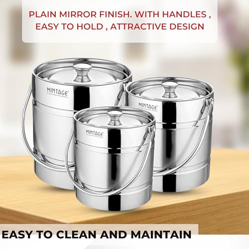 Mintage Milk Barni 1.5+2+2.5 litres Set of 3 | Milk Can/Oil Can | Heavy Body Milk Pot Ghee Container | Steel Barni Oil Pot with Lid | Milk Storage Milk Dolchi - Image 5