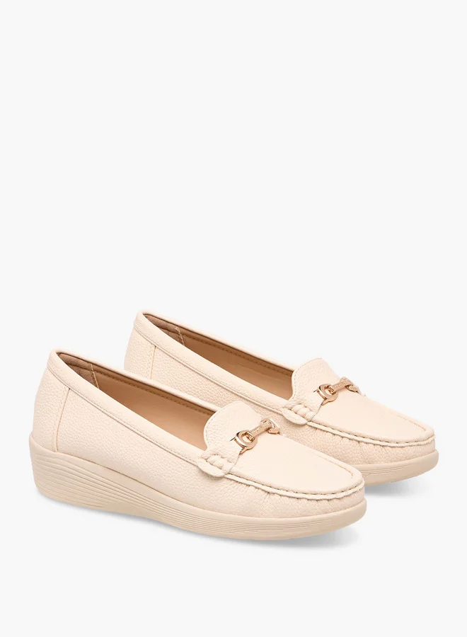 Flora Bella By Shoexpress Metal Accent Loafers with Wedge Heels
