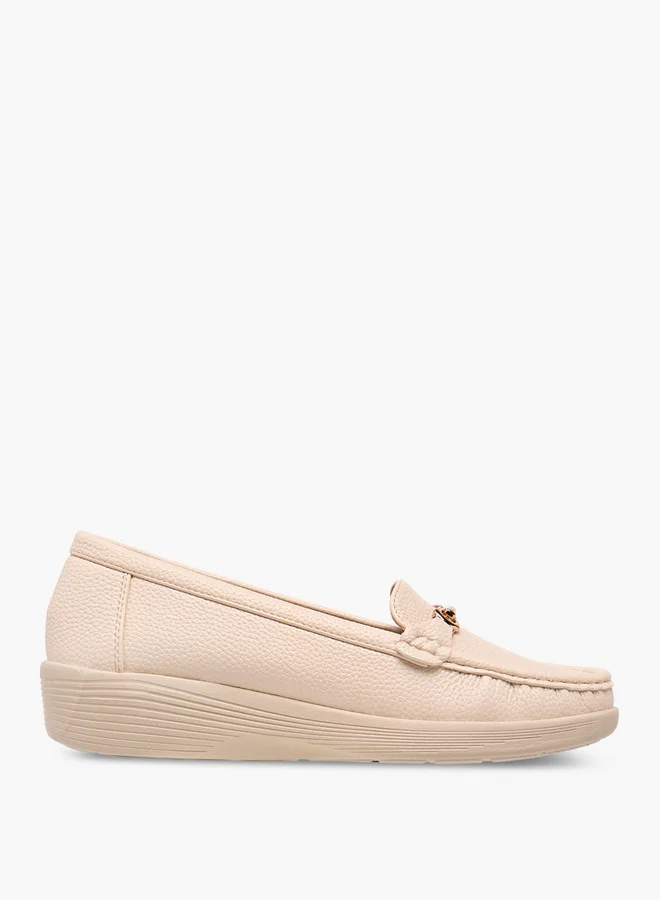 Flora Bella By Shoexpress Metal Accent Loafers with Wedge Heels