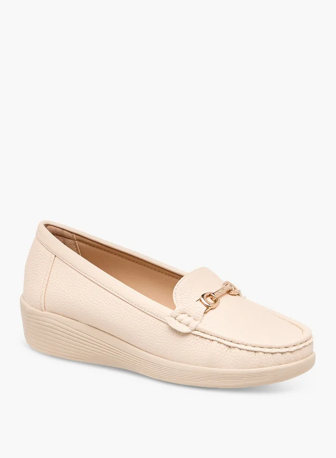 Flora Bella By Shoexpress Metal Accent Loafers with Wedge Heels