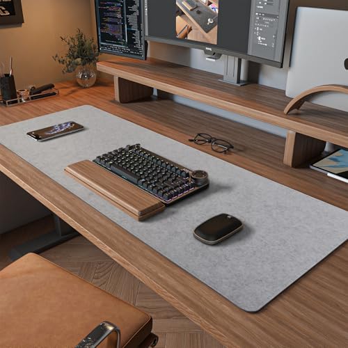 DawnTrees Felt Desk Pad,Keyboard Mat (35.8x11.8Inches),Large Felt Mouse Pad,Computer Desk Mat XL,Desk Protector for Office (Light Gray) - Image 1