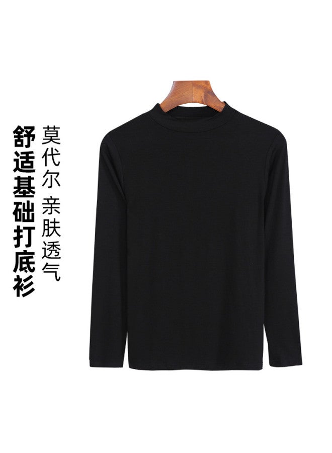 Goso Women'S Base Layer Shirt, High-End Feel Can Be Worn Alone, Simple Solid Color Long Sleeve, Stylish Round Neck For Spring And Autumn - Image 2