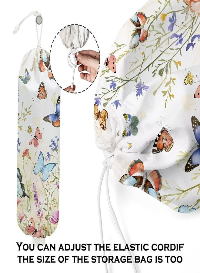 XFN 2Pcs Vintage Floral Plastic Bag Holder, Wall Mount Trash Bag Holder, Summer Floral Colorful Butterfly Reusable Grocery Bags Storage Dispenser for Home Kitchen Pantry, Butterfly Gifts for Women - Image 4