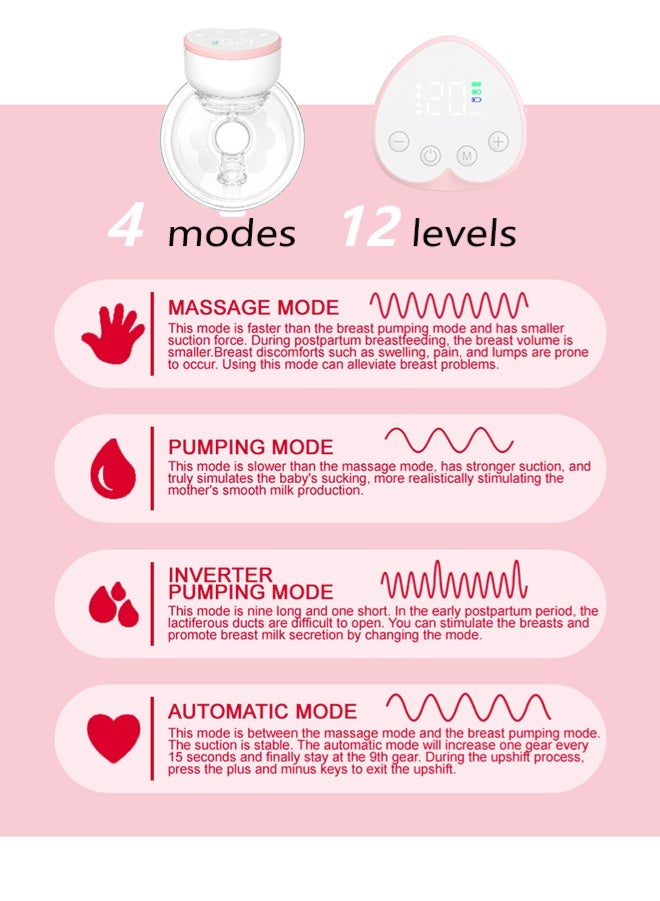 chiteng Wearable Electric Breast Pump, Portable Breast Pump With 4 Modes, 12 Levels, Smart Display, Hands Free, 1200mAh Long Battery Life - Image 5