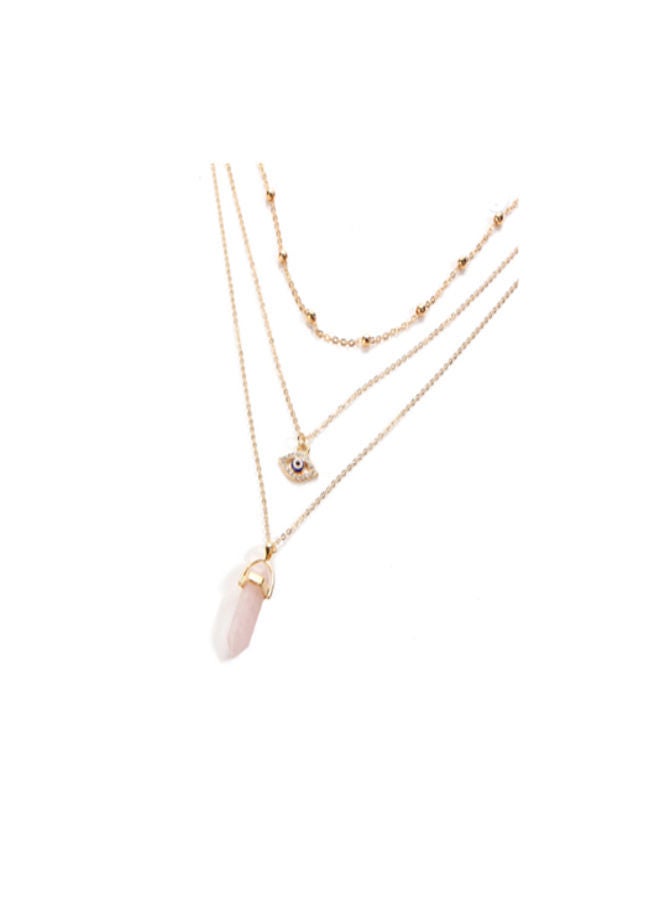 5esha Women Multi-Layer Gold Necklace With Opal Stone Pendant