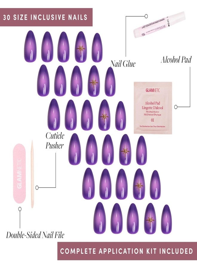 Glamnetic Press On Nails - Tarot | Glossy, Opaque, Short Almond Purple Nails, Salon Quality | 15 Sizes - 30 Nail Kit with Glue - Image 4