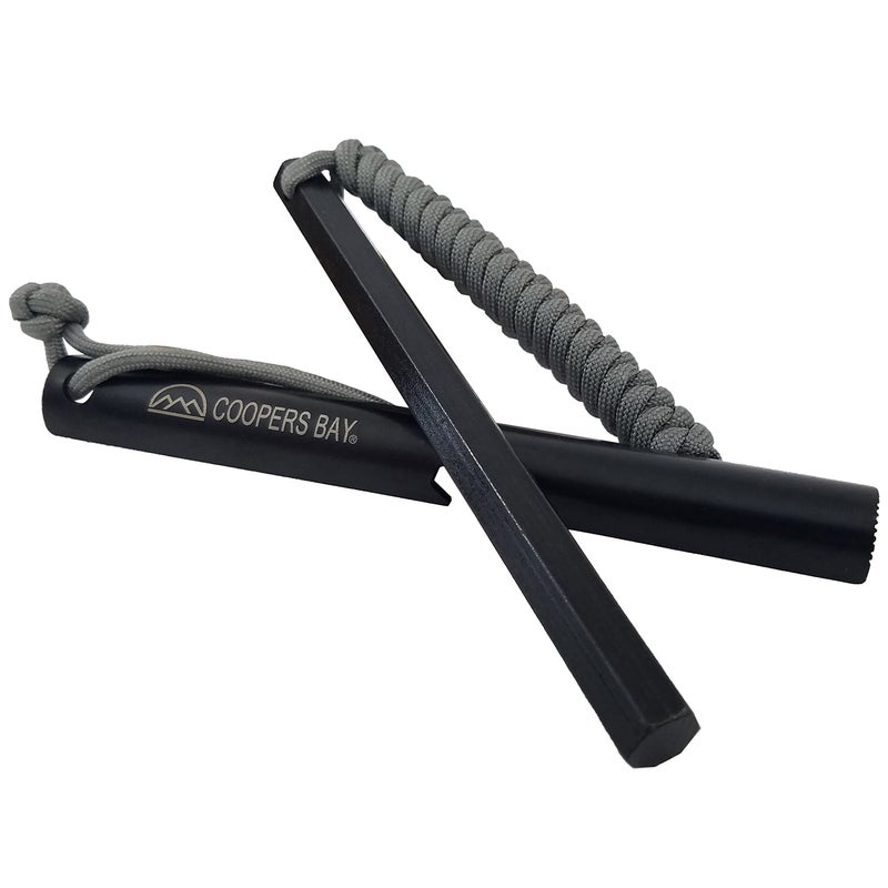 Coopers Bay Coopers Bay Hexalite Firestarter  XLarge 12 x 6 Long Hex Ferro Rod for up to 20000 Strikes  Includes Large Ferro Striker wAggressive Teeth  6Foot Braided Paracord Lanyard 
