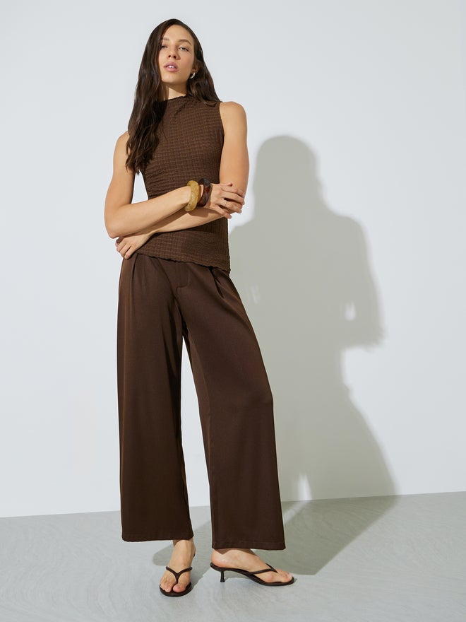 Styli Brown High Neck Textured Knit Top - Image 2