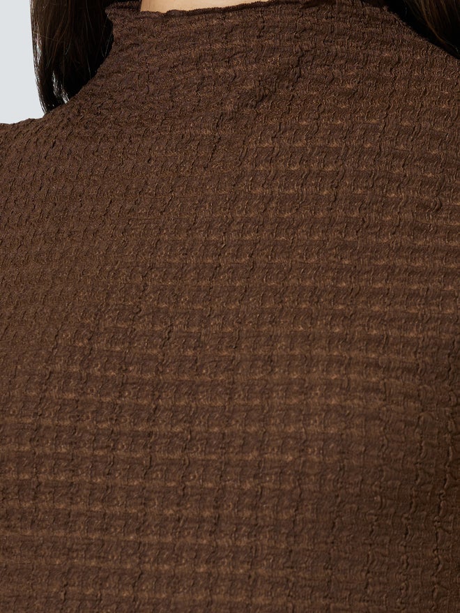 Styli Brown High Neck Textured Knit Top - Image 4